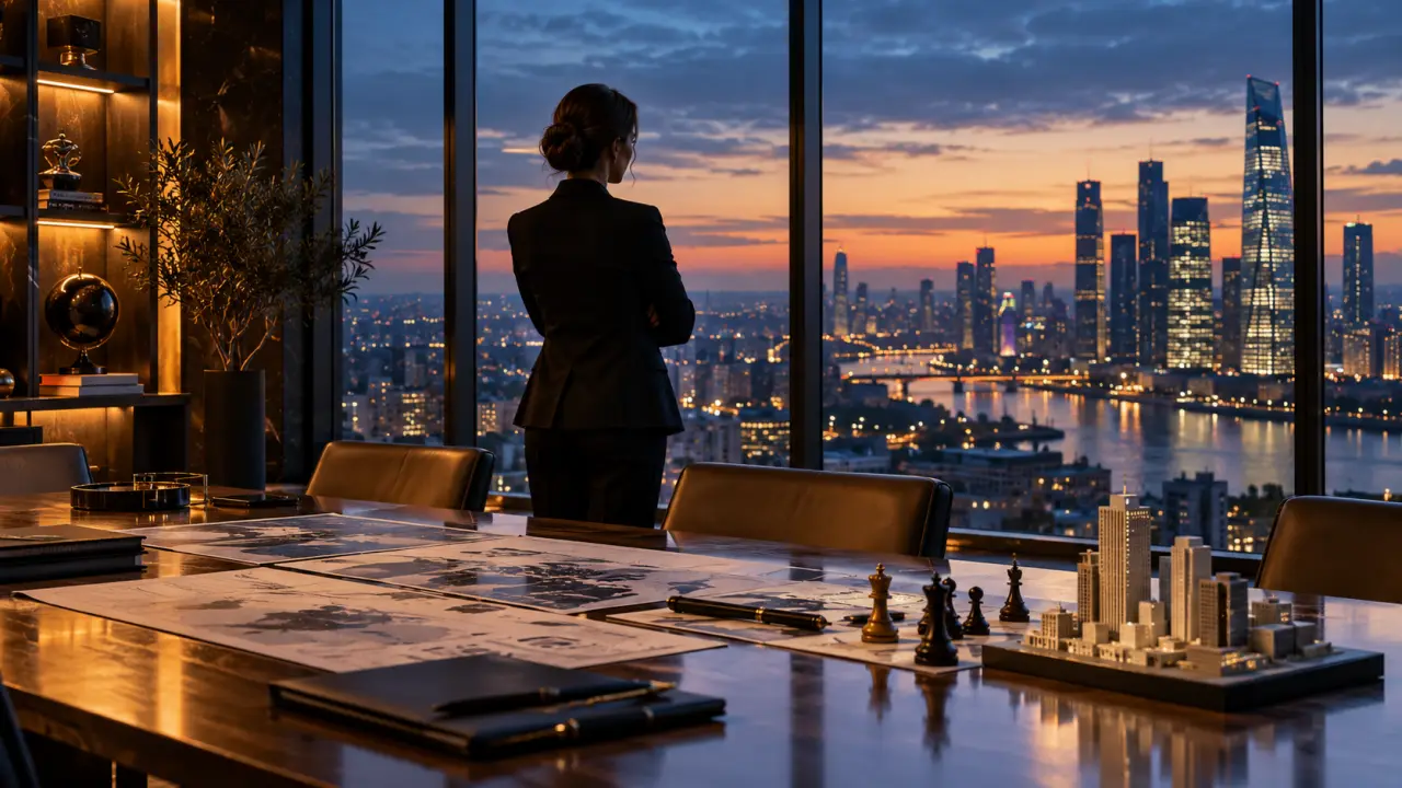 Gratte-ciels modernes vus en contre-plongée, symbolisant la vision stratégique et l’ascension d’une entreprise