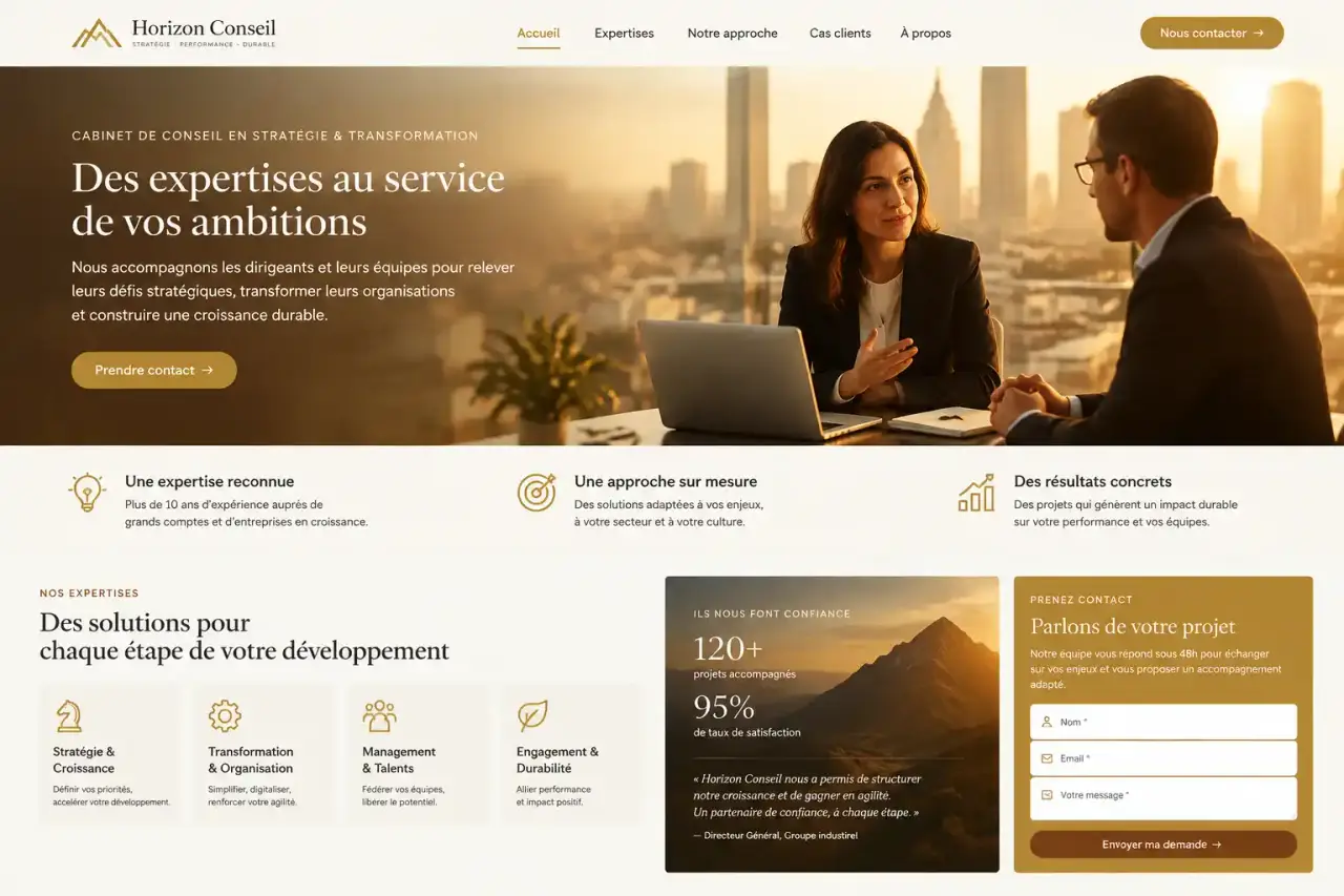 Un site de cabinet de conseil doit prouver l’expertise et guider la prise de contact