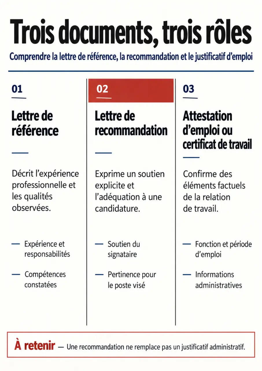 Lettre de référencement : comparaison entre lettre de référence, lettre de recommandation et attestation d’emploi