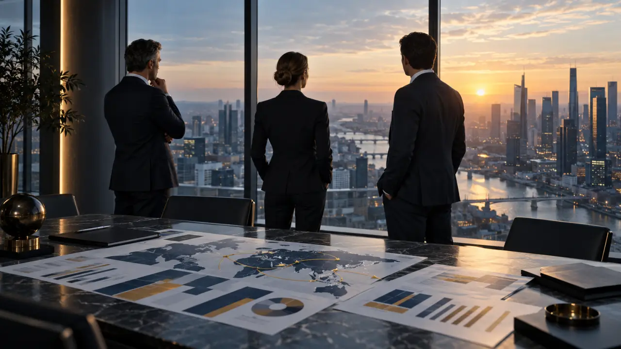 Gratte-ciels modernes vus en contre-plongée, symbolisant une nouvelle perspective stratégique