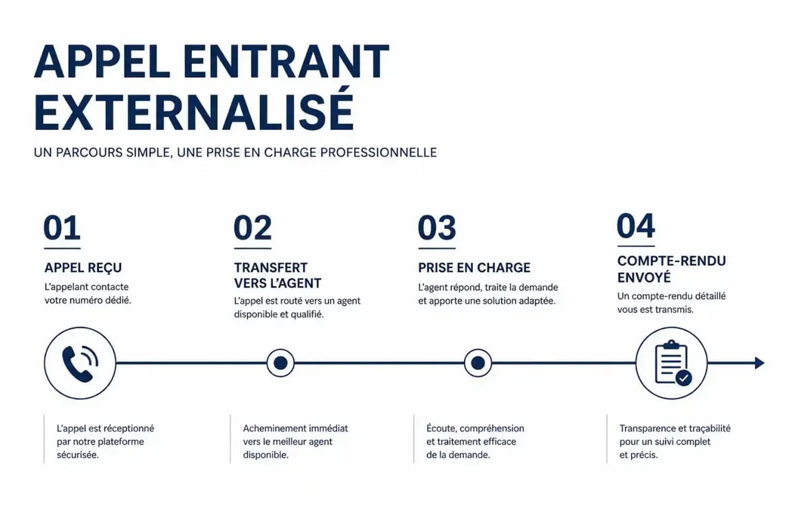 Schéma du parcours d'un accueil téléphonique externalisé de l'appel au compte-rendu
