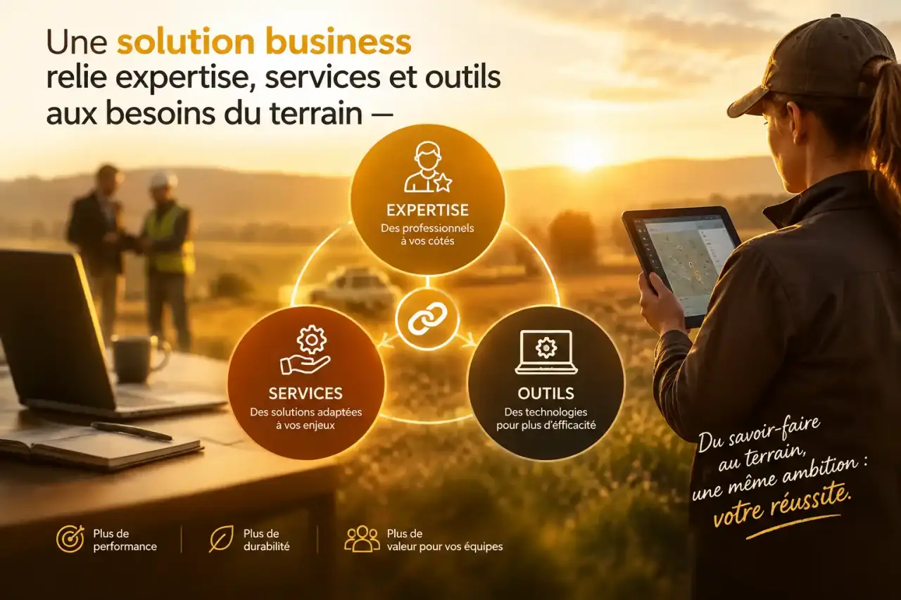 Une solution business relie expertise, services et outils aux besoins du terrain